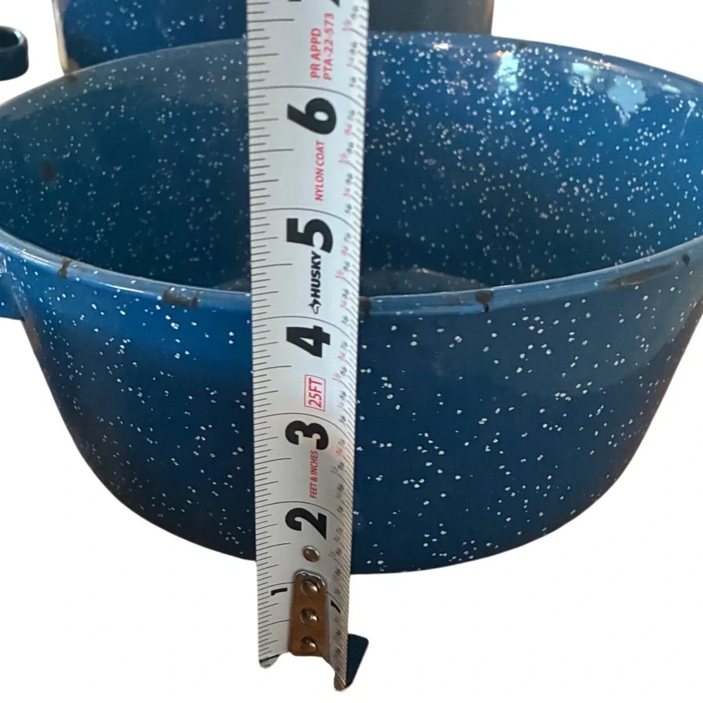 Vintage Blue Speckled Enamelware Cookware Set 10 Piece Graniteware Camping Pots